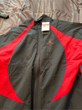 Jordan Black and Red Men's Windbreaker with Jumpman Logo